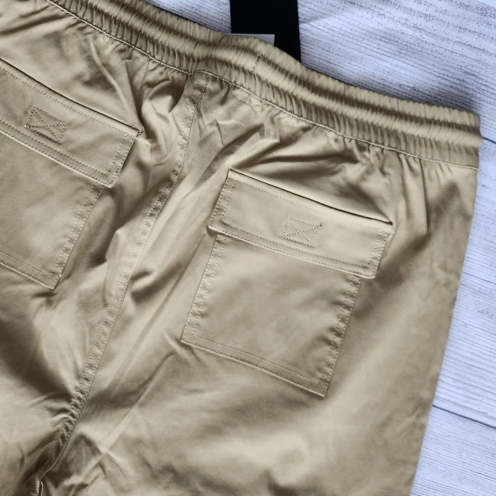 Men's Tan Cargo Pants Tapered Fit And Elastic Waitband - Picture 15 of 15
